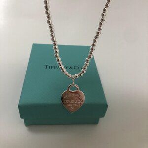 Tiffany & Co Heart Necklace Silver/Blue Enamel
